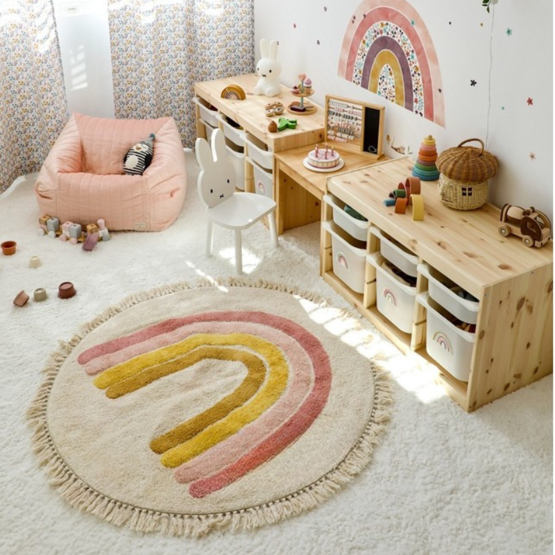 Round Kids Rug – Washable Nursery Play Mat