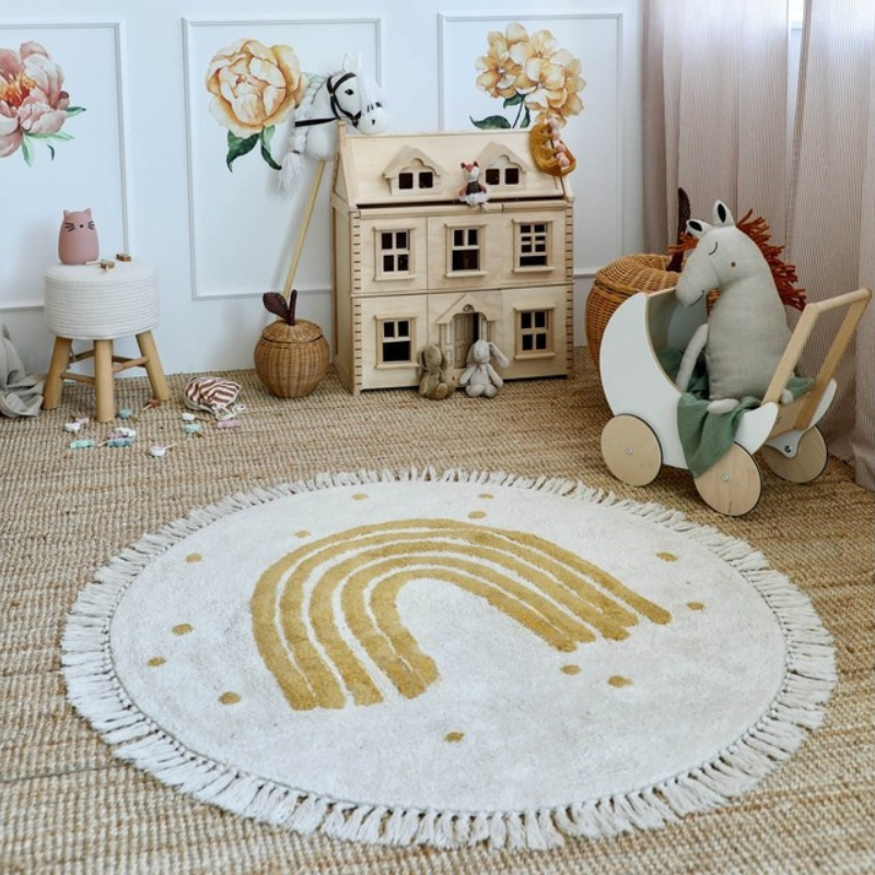Round Kids Rug – Washable Nursery Play Mat