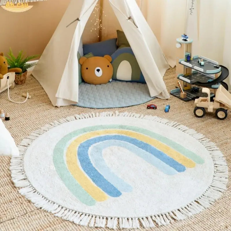 Round Kids Rug – Washable Nursery Play Mat